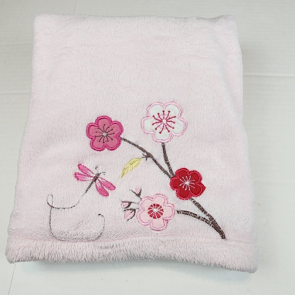 KidsLine baby girl blanket pink plush flowers dragonfly